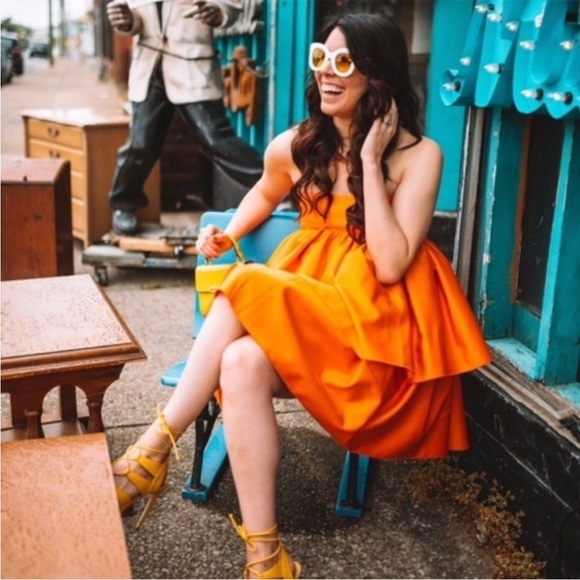 ROTATE BIRGER CHRISTENSEN CARMINA RUFFLED SATIN MINI DRESS IN ORANGE - Picture 15 of 16